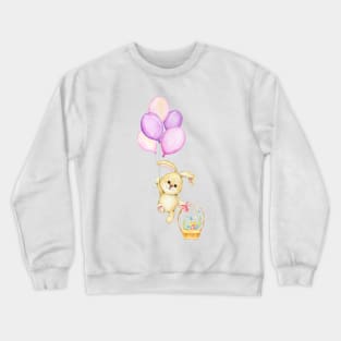 Cute bunny holding balloons and Easter egg basket floats up to the sky. Crewneck Sweatshirt